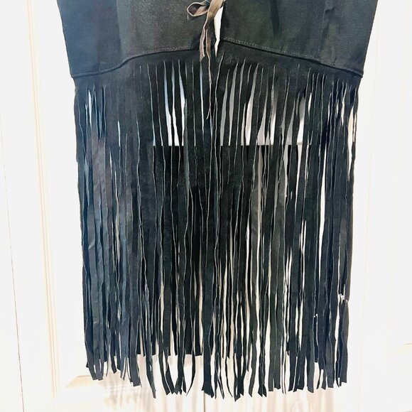 Learsi Women's Black Leather Suede Fringed Moto Vest-Sz. Large-Tie Closure- - Picture 5 of 16